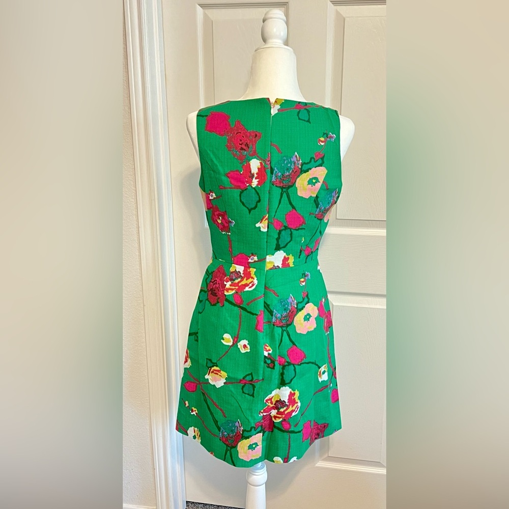 J. Crew Factory Garden Party Textured Shift Dress Floral Spring Print EUC Green - Picture 6 of 11